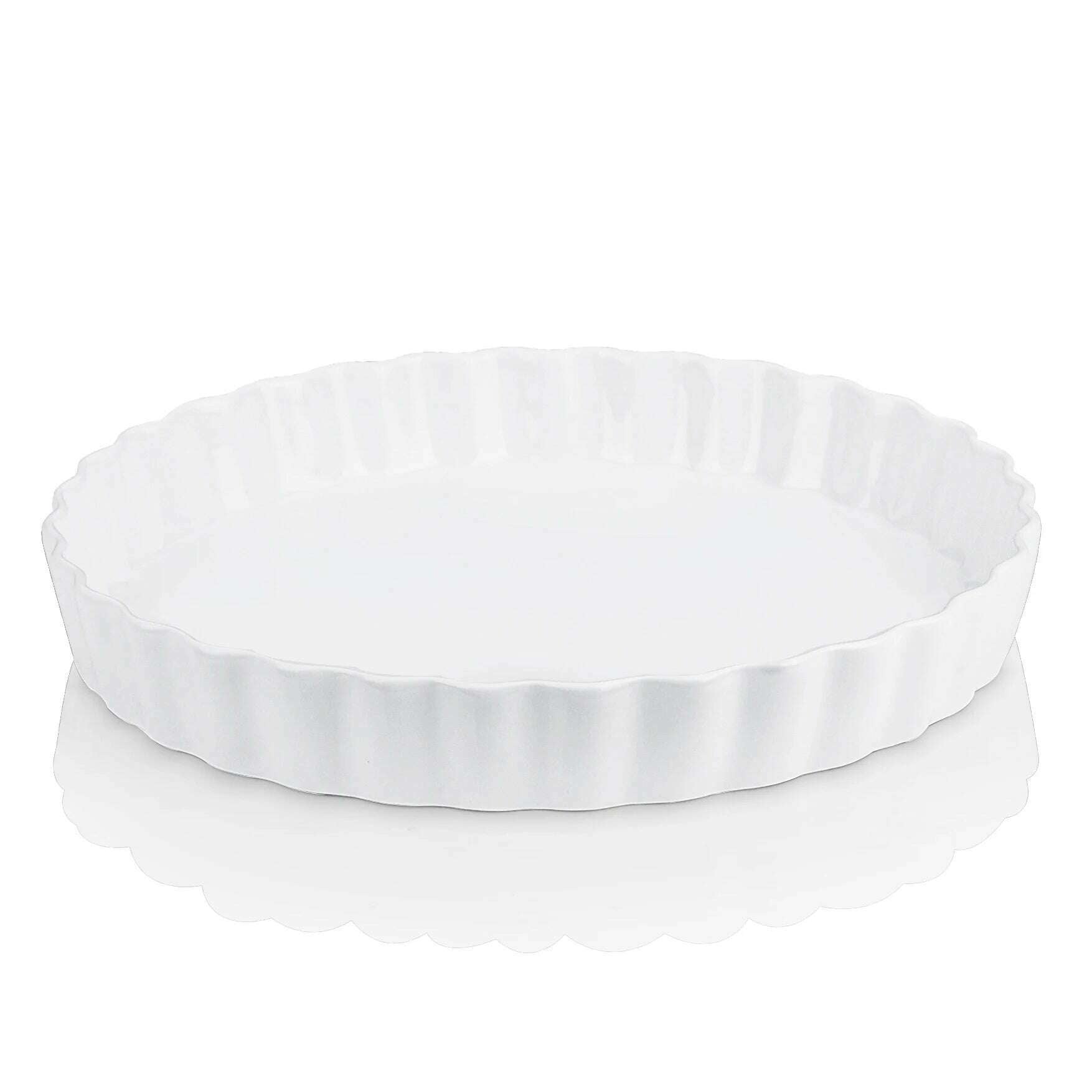 KIMLUD, LOVECASA 1-Piece 1200ML White Porcelain Roasting Pan Round Griddle Baking Plate for Pancake,BBQ,Pizza,Pie,Quiche(27x27x5.3cm), KIMLUD Womens Clothes