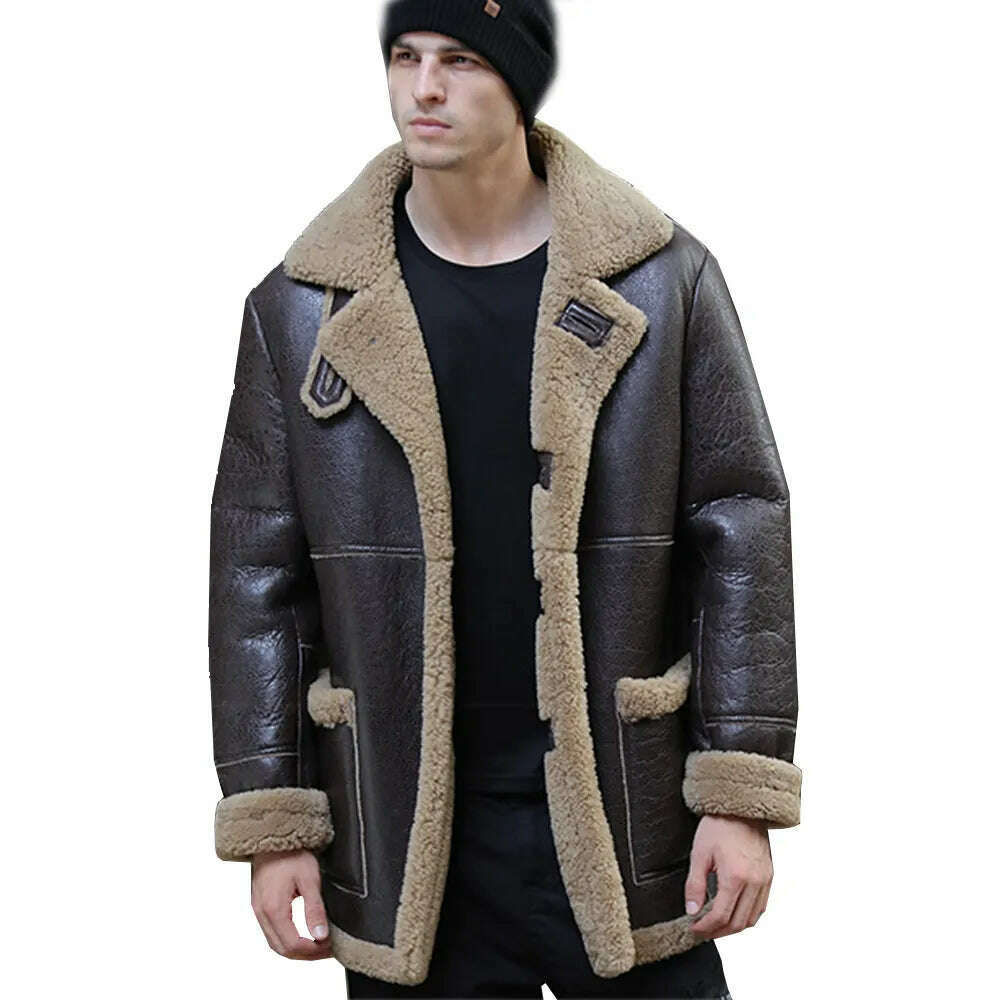 LUHAYESA Thicken Warm Natural Sheepskin Fur Shearling Men Leather Genuine Real Fur Coat Winter Warm Brown Fur Fashion Clothing - KIMLUD