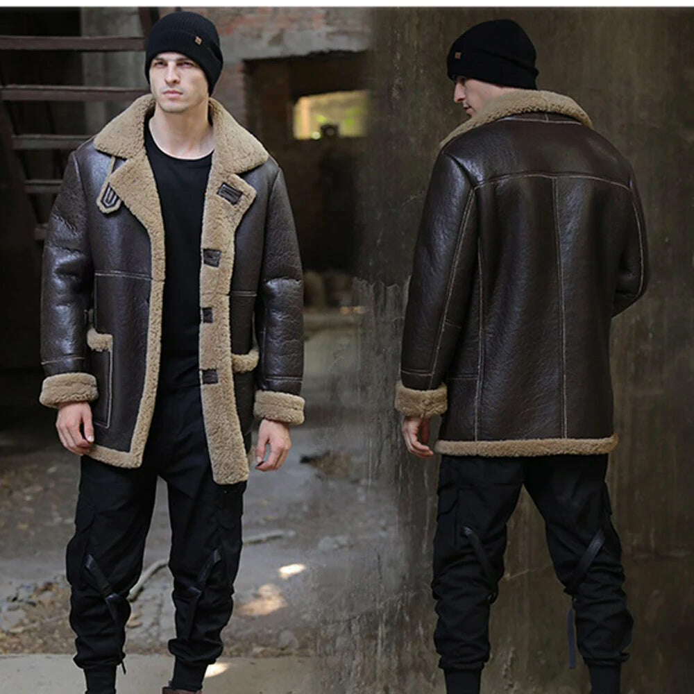 LUHAYESA Thicken Warm Natural Sheepskin Fur Shearling Men Leather Genuine Real Fur Coat Winter Warm Brown Fur Fashion Clothing - KIMLUD