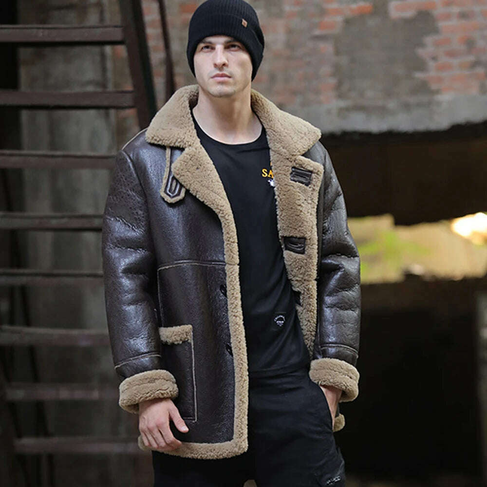 LUHAYESA Thicken Warm Natural Sheepskin Fur Shearling Men Leather Genuine Real Fur Coat Winter Warm Brown Fur Fashion Clothing - KIMLUD