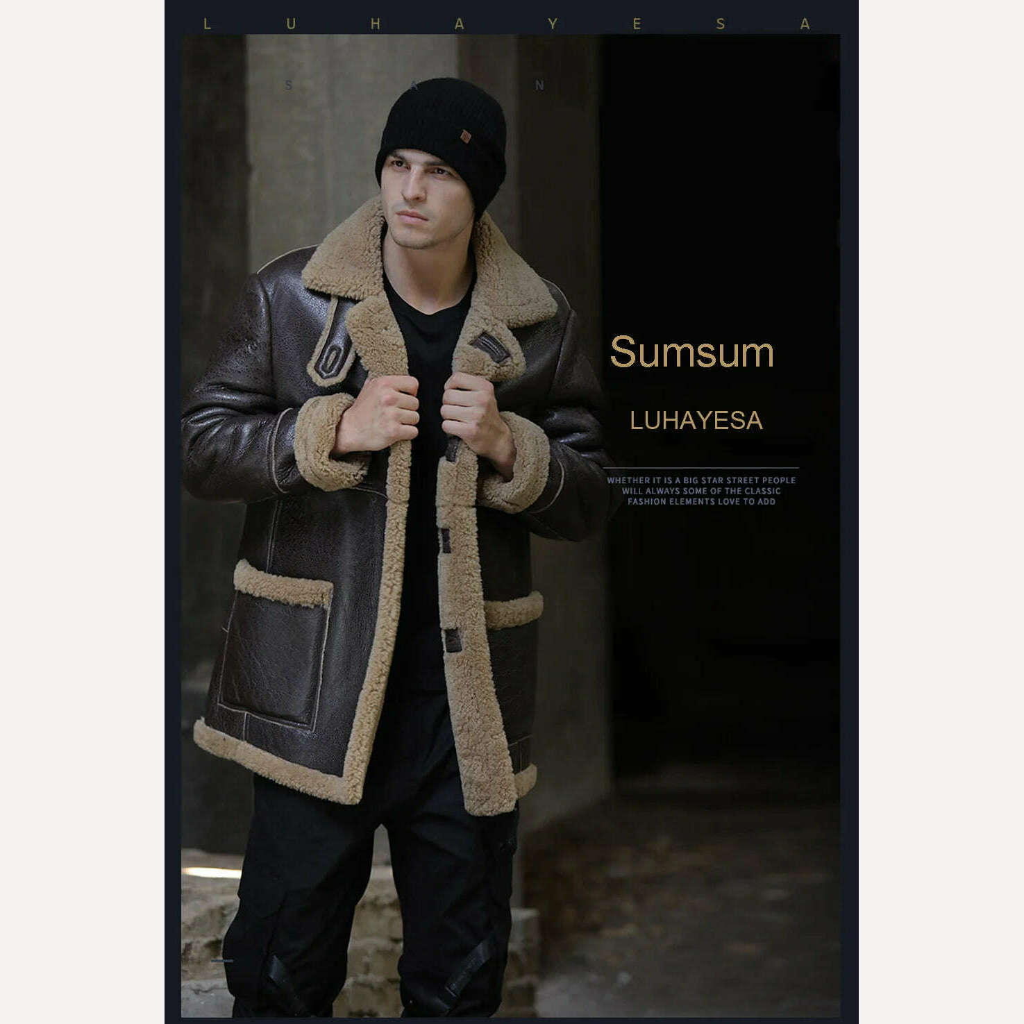 LUHAYESA Thicken Warm Natural Sheepskin Fur Shearling Men Leather Genuine Real Fur Coat Winter Warm Brown Fur Fashion Clothing - KIMLUD