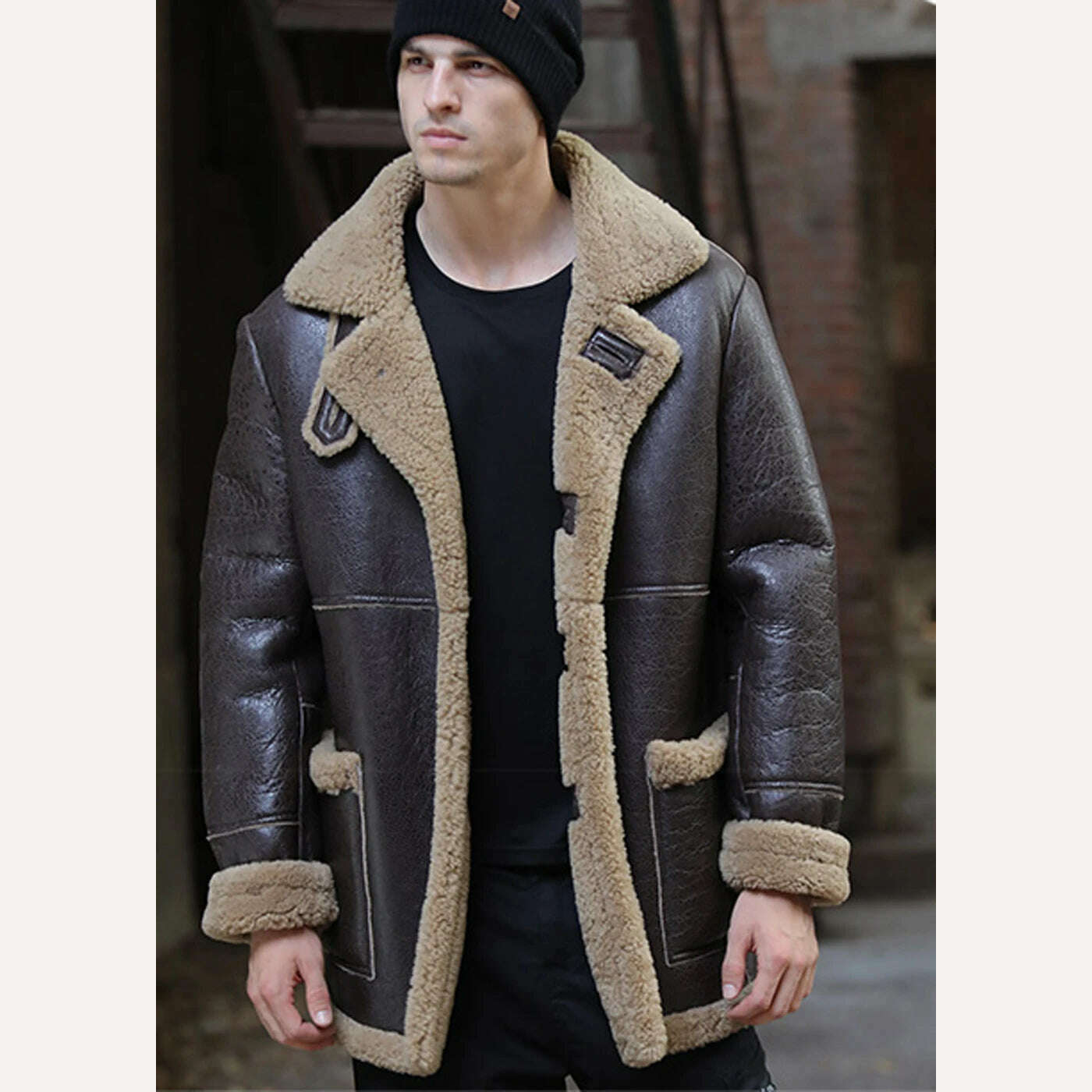 LUHAYESA Thicken Warm Natural Sheepskin Fur Shearling Men Leather Genuine Real Fur Coat Winter Warm Brown Fur Fashion Clothing - KIMLUD