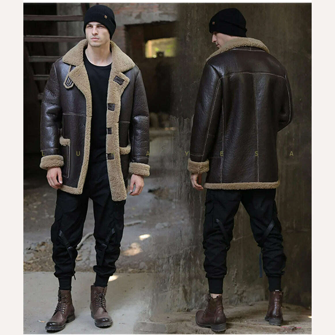 LUHAYESA Thicken Warm Natural Sheepskin Fur Shearling Men Leather Genuine Real Fur Coat Winter Warm Brown Fur Fashion Clothing - KIMLUD