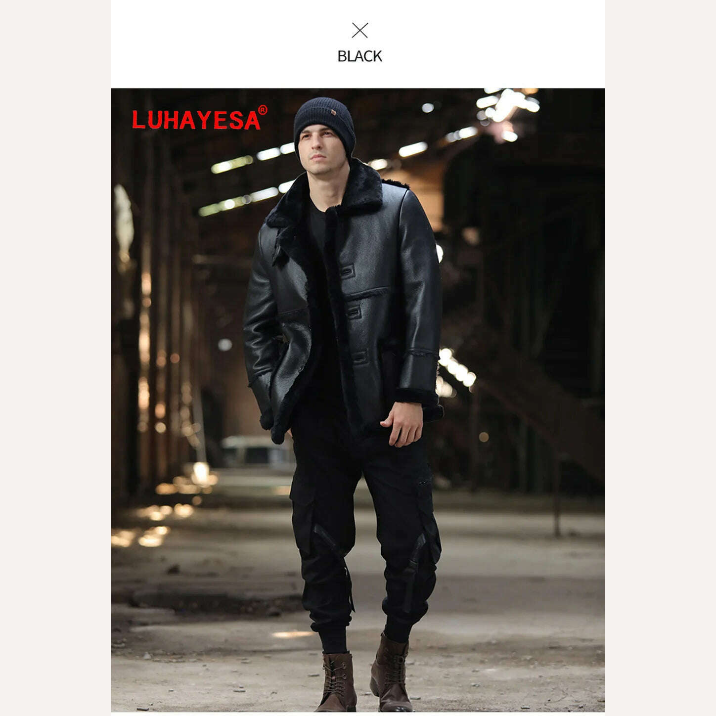 LUHAYESA Thicken Warm Natural Sheepskin Fur Shearling Men Leather Genuine Real Fur Coat Winter Warm Brown Fur Fashion Clothing - KIMLUD