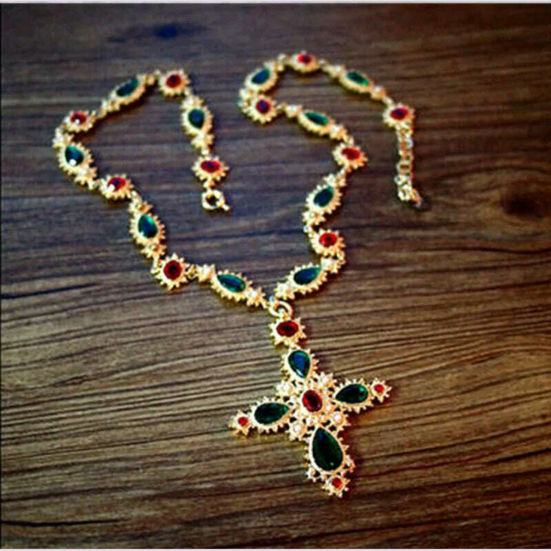 KIMLUD, Luxury Crystal Statement Choker Cross Necklaces for Women Accossery Party Jewelry, KIMLUD Womens Clothes