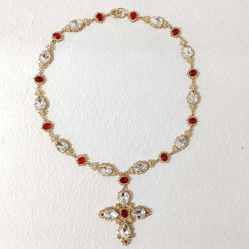 KIMLUD, Luxury Crystal Statement Choker Cross Necklaces for Women Accossery Party Jewelry, white, KIMLUD APPAREL - Womens Clothes