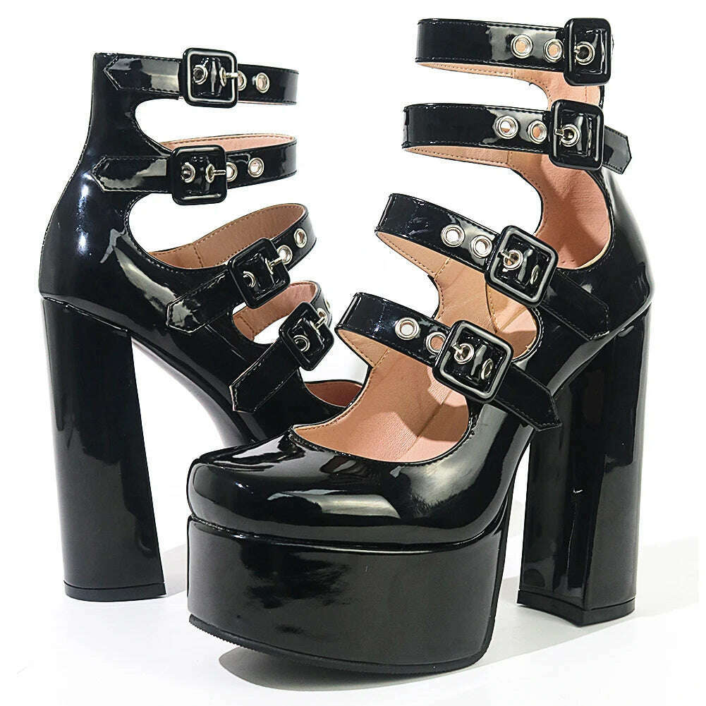 Luxury Designer Marry Janes Pumps For Women Love Heart High Heels Buckle Platform Punk Chunky Pink Wedding Party women's Shoes - KIMLUD