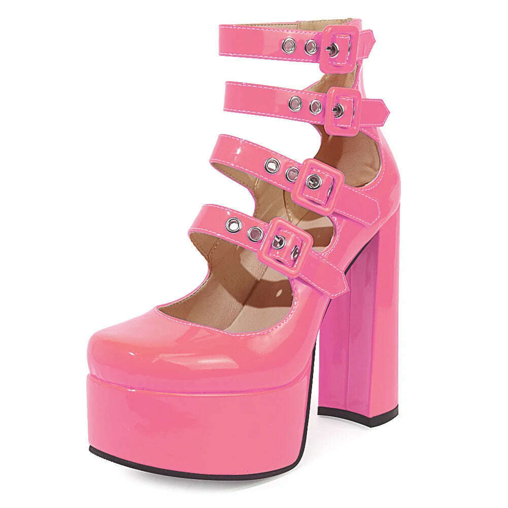 Luxury Designer Marry Janes Pumps For Women Love Heart High Heels Buckle Platform Punk Chunky Pink Wedding Party women's Shoes - KIMLUD