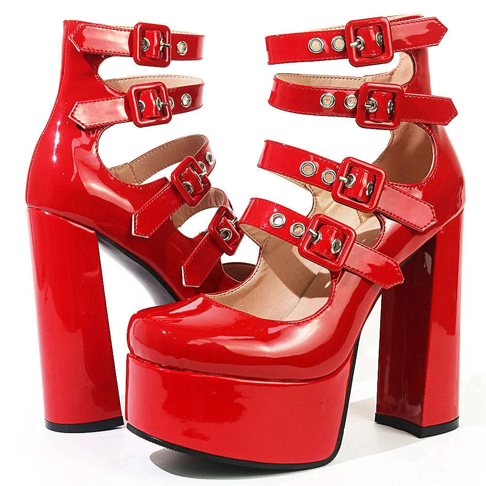 Luxury Designer Marry Janes Pumps For Women Love Heart High Heels Buckle Platform Punk Chunky Pink Wedding Party women's Shoes - KIMLUD