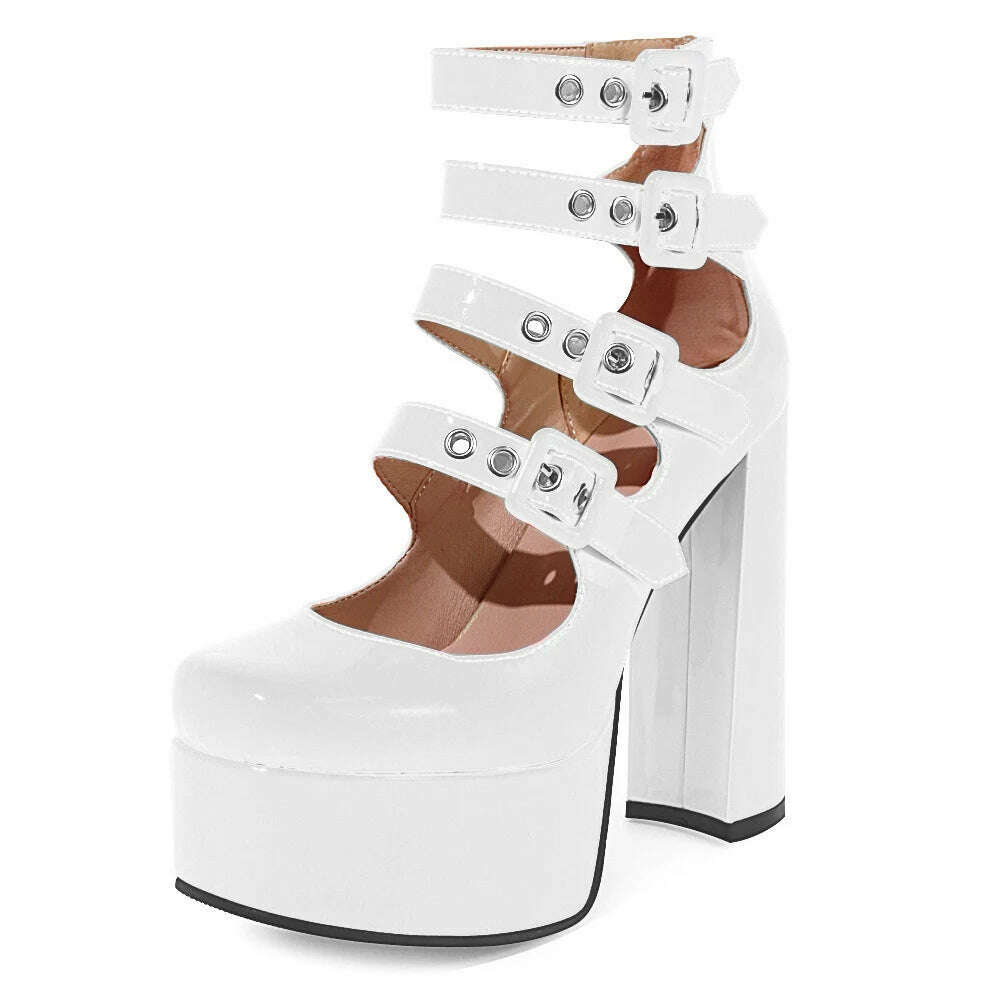Luxury Designer Marry Janes Pumps For Women Love Heart High Heels Buckle Platform Punk Chunky Pink Wedding Party women's Shoes - KIMLUD