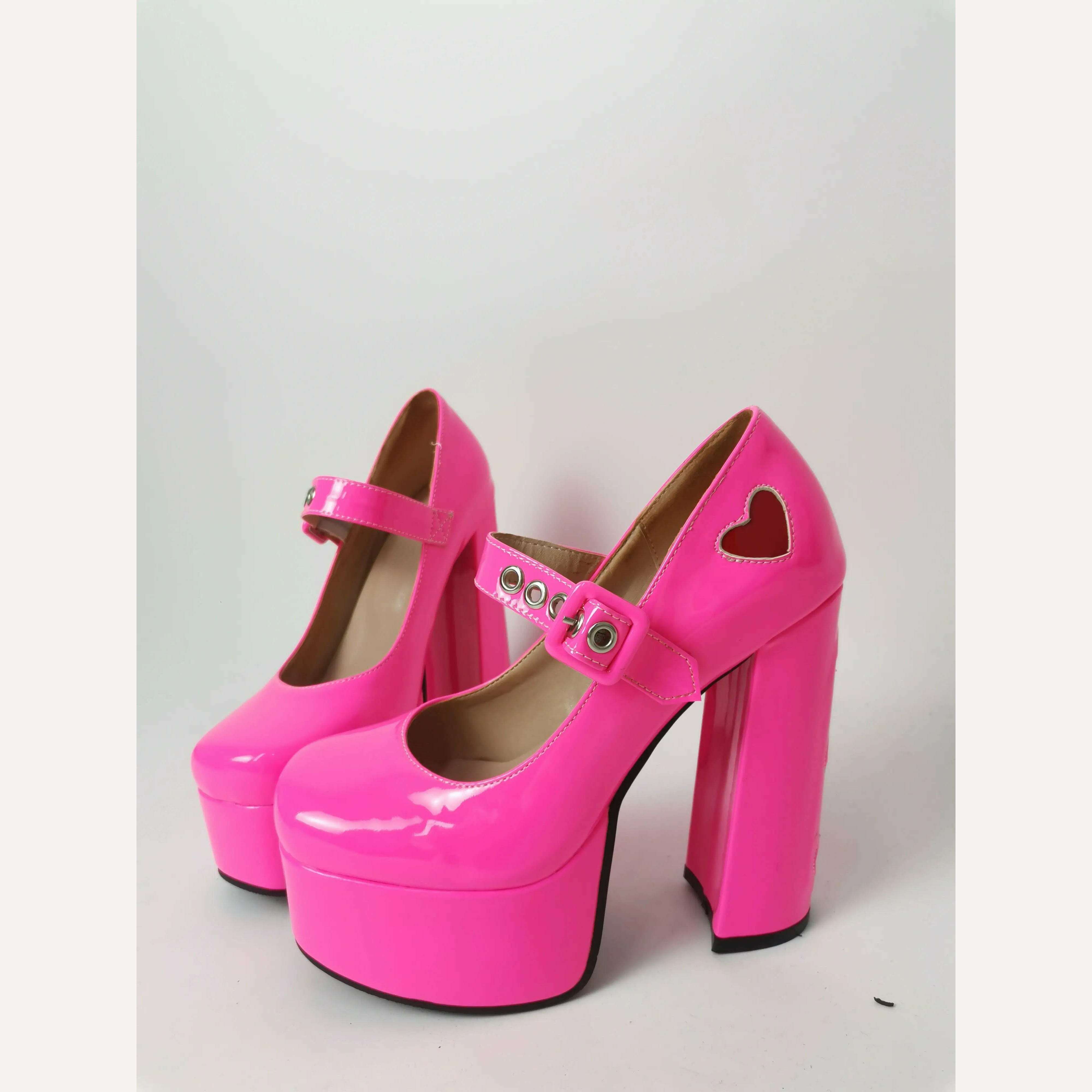 Luxury Designer Marry Janes Pumps For Women Love Heart High Heels Buckle Platform Punk Chunky Pink Wedding Party women's Shoes - KIMLUD