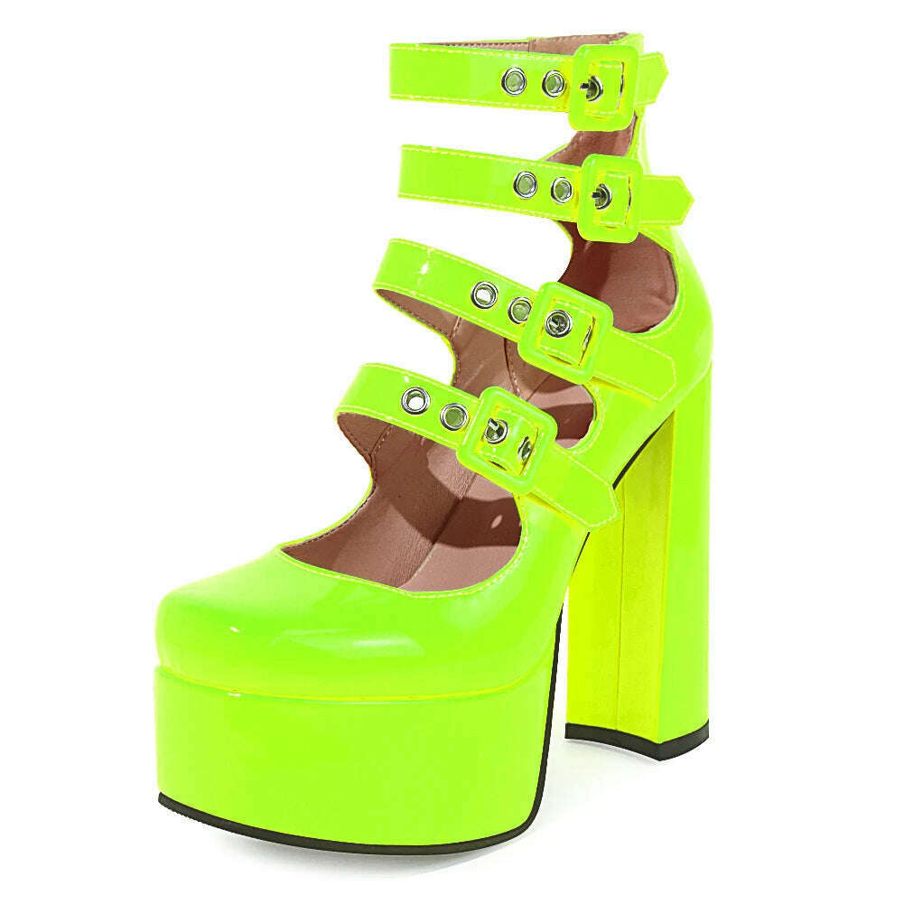 Luxury Designer Marry Janes Pumps For Women Love Heart High Heels Buckle Platform Punk Chunky Pink Wedding Party women's Shoes - KIMLUD