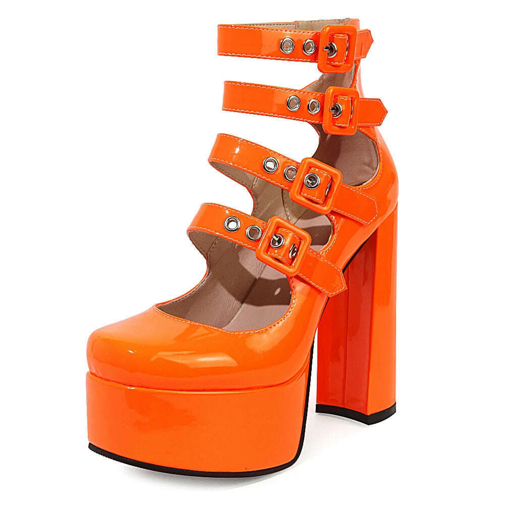 Luxury Designer Marry Janes Pumps For Women Love Heart High Heels Buckle Platform Punk Chunky Pink Wedding Party women's Shoes - KIMLUD