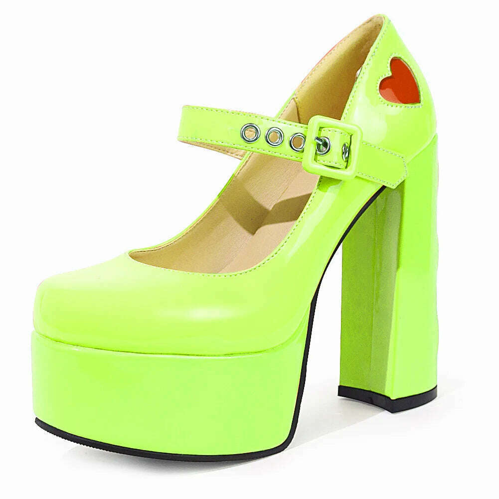 Luxury Designer Marry Janes Pumps For Women Love Heart High Heels Buckle Platform Punk Chunky Pink Wedding Party women's Shoes - KIMLUD
