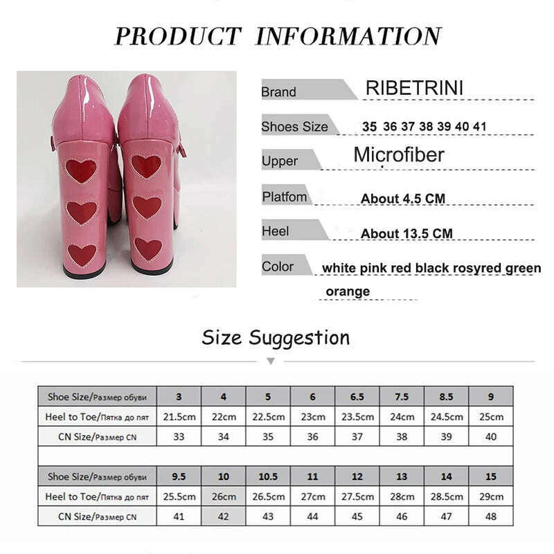Luxury Designer Marry Janes Pumps For Women Love Heart High Heels Buckle Platform Punk Chunky Pink Wedding Party women's Shoes - KIMLUD