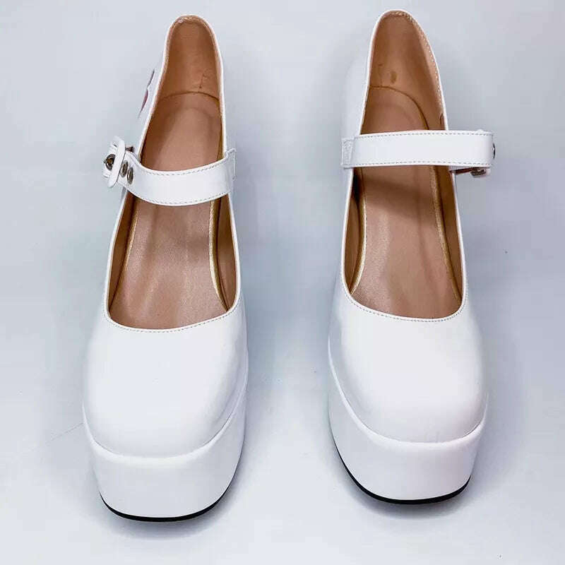 Luxury Designer Marry Janes Pumps For Women Love Heart High Heels Buckle Platform Punk Chunky Pink Wedding Party women's Shoes - KIMLUD
