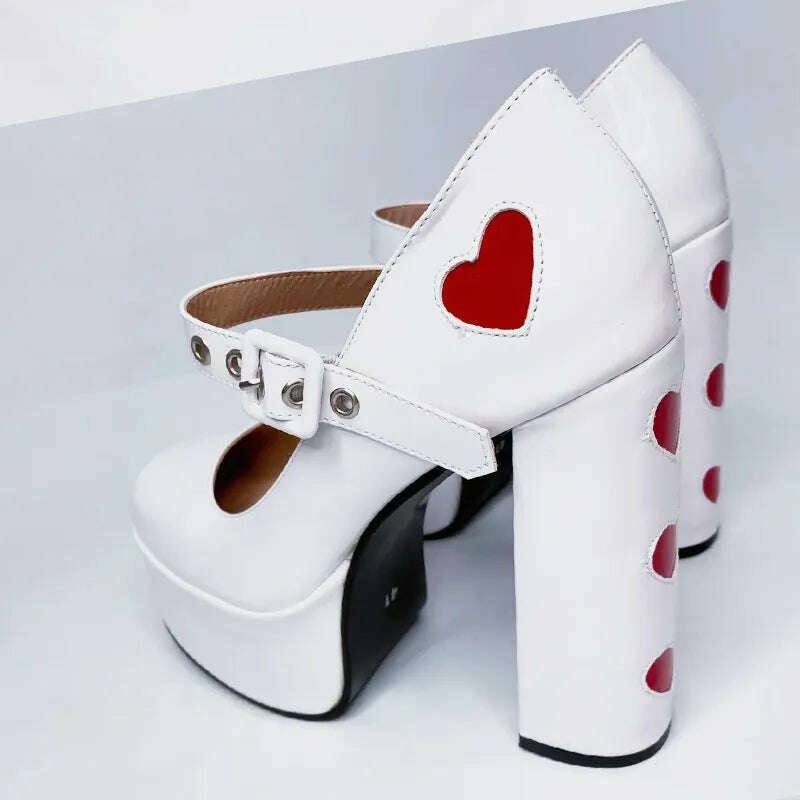 Luxury Designer Marry Janes Pumps For Women Love Heart High Heels Buckle Platform Punk Chunky Pink Wedding Party women's Shoes - KIMLUD