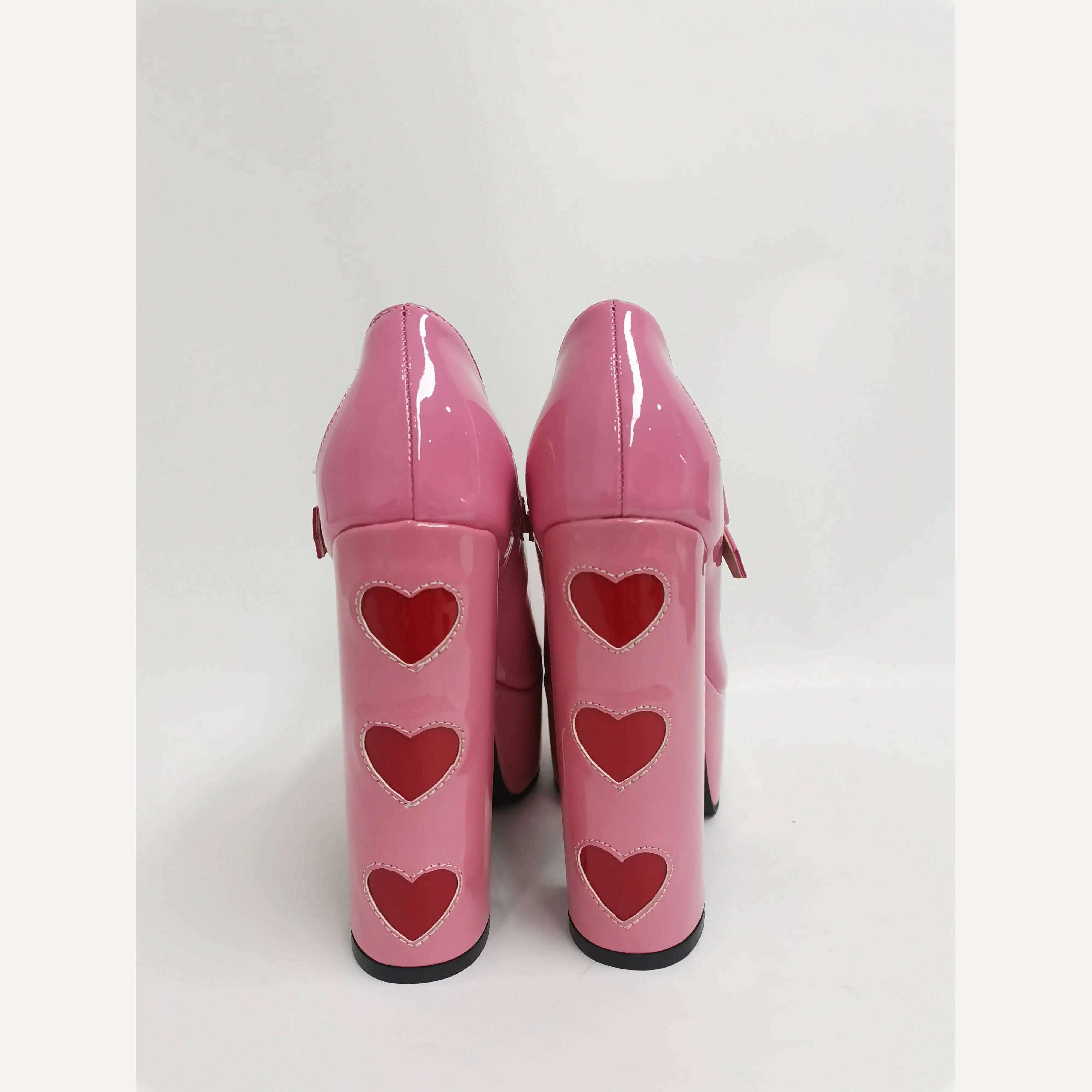 Luxury Designer Marry Janes Pumps For Women Love Heart High Heels Buckle Platform Punk Chunky Pink Wedding Party women's Shoes - KIMLUD