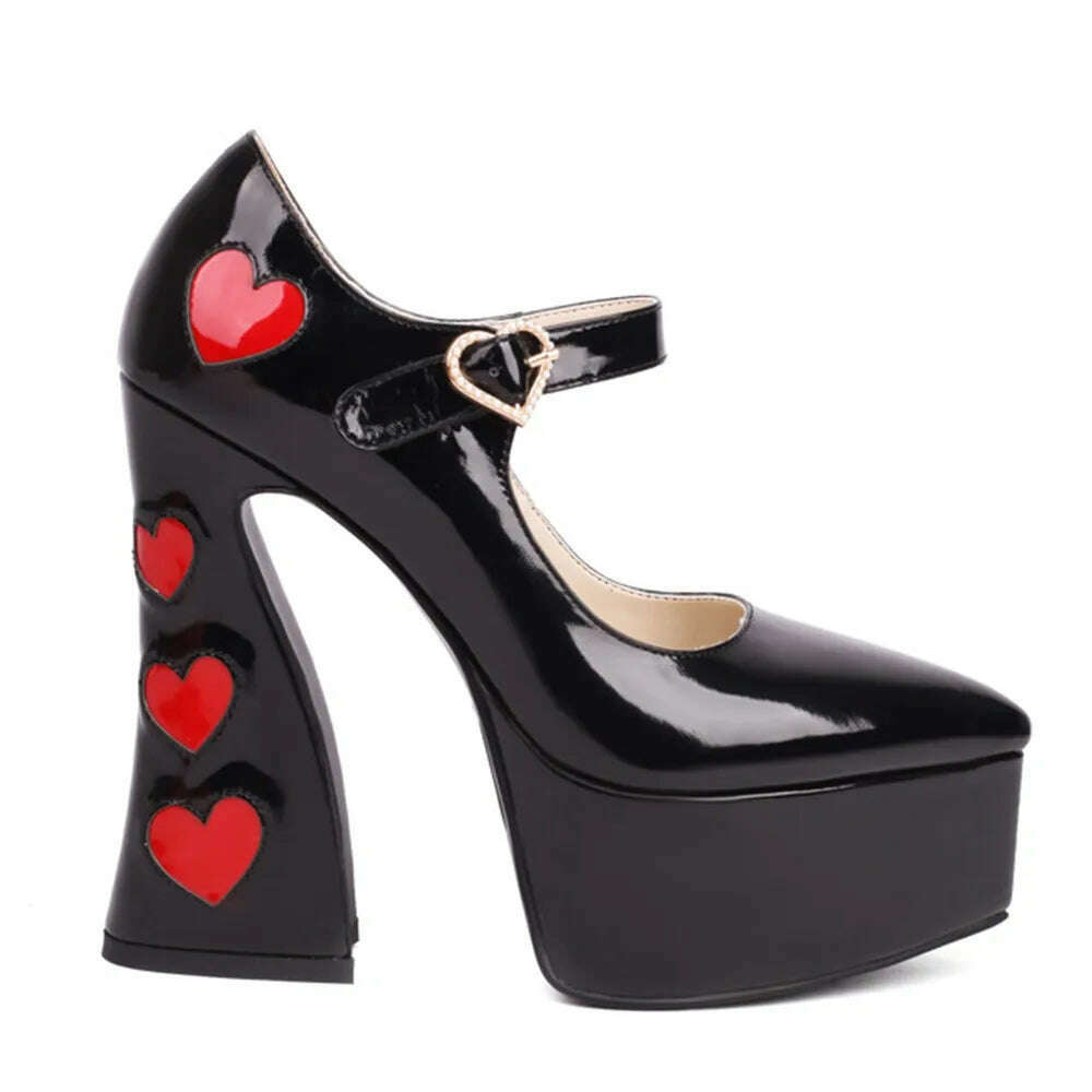 Luxury Designer Marry Janes Pumps For Women Love Heart High Heels Buckle Platform Punk Chunky Pink Wedding Party women's Shoes - KIMLUD