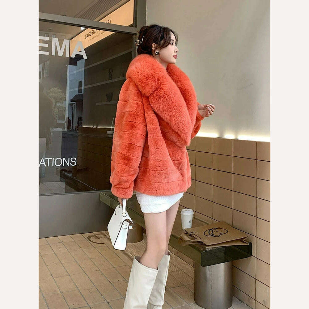 Luxury Oversized Crystal Fox Fur Collar Whole Fur Rex Rabbit Fur Coat Rabbit Fur Loose Coat Autumn And Winter New Style Customiz - KIMLUD