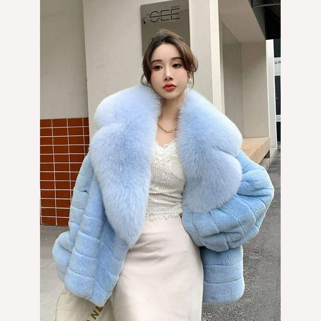 Luxury Oversized Crystal Fox Fur Collar Whole Fur Rex Rabbit Fur Coat Rabbit Fur Loose Coat Autumn And Winter New Style Customiz - KIMLUD