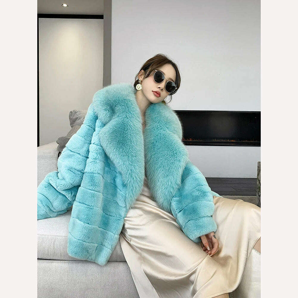 Luxury Oversized Crystal Fox Fur Collar Whole Fur Rex Rabbit Fur Coat Rabbit Fur Loose Coat Autumn And Winter New Style Customiz - KIMLUD