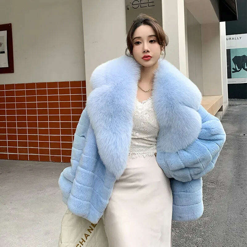 Luxury Oversized Crystal Fox Fur Collar Whole Fur Rex Rabbit Fur Coat Rabbit Fur Loose Coat Autumn And Winter New Style Customiz - KIMLUD