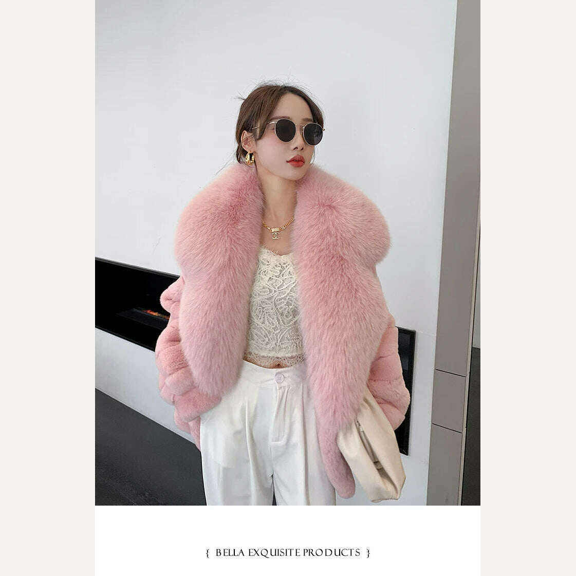 Luxury Oversized Crystal Fox Fur Collar Whole Fur Rex Rabbit Fur Coat Rabbit Fur Loose Coat Autumn And Winter New Style Customiz - KIMLUD