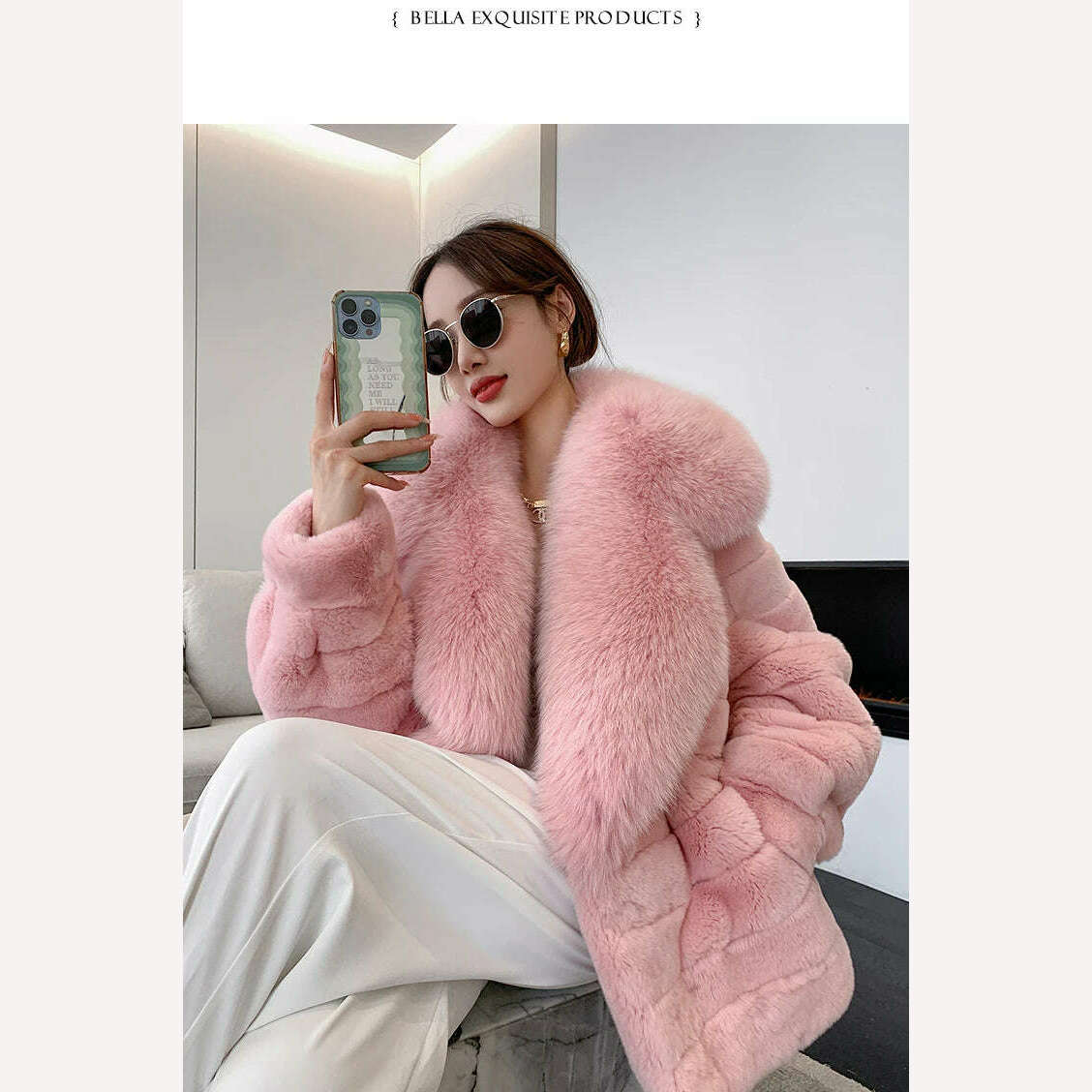 Luxury Oversized Crystal Fox Fur Collar Whole Fur Rex Rabbit Fur Coat Rabbit Fur Loose Coat Autumn And Winter New Style Customiz - KIMLUD