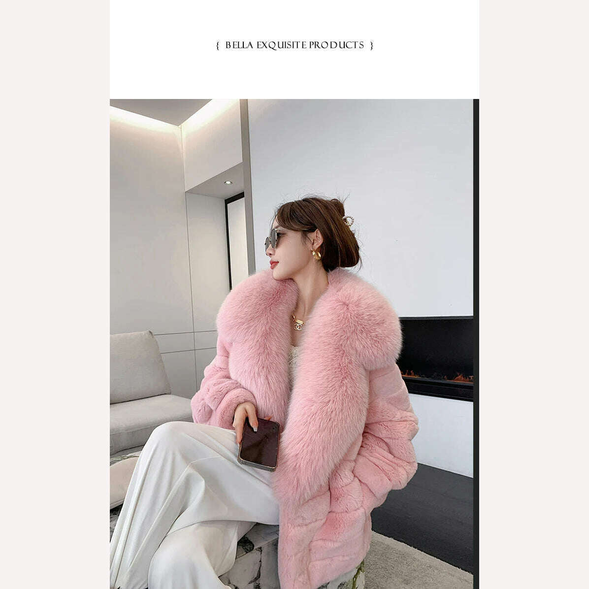 Luxury Oversized Crystal Fox Fur Collar Whole Fur Rex Rabbit Fur Coat Rabbit Fur Loose Coat Autumn And Winter New Style Customiz - KIMLUD