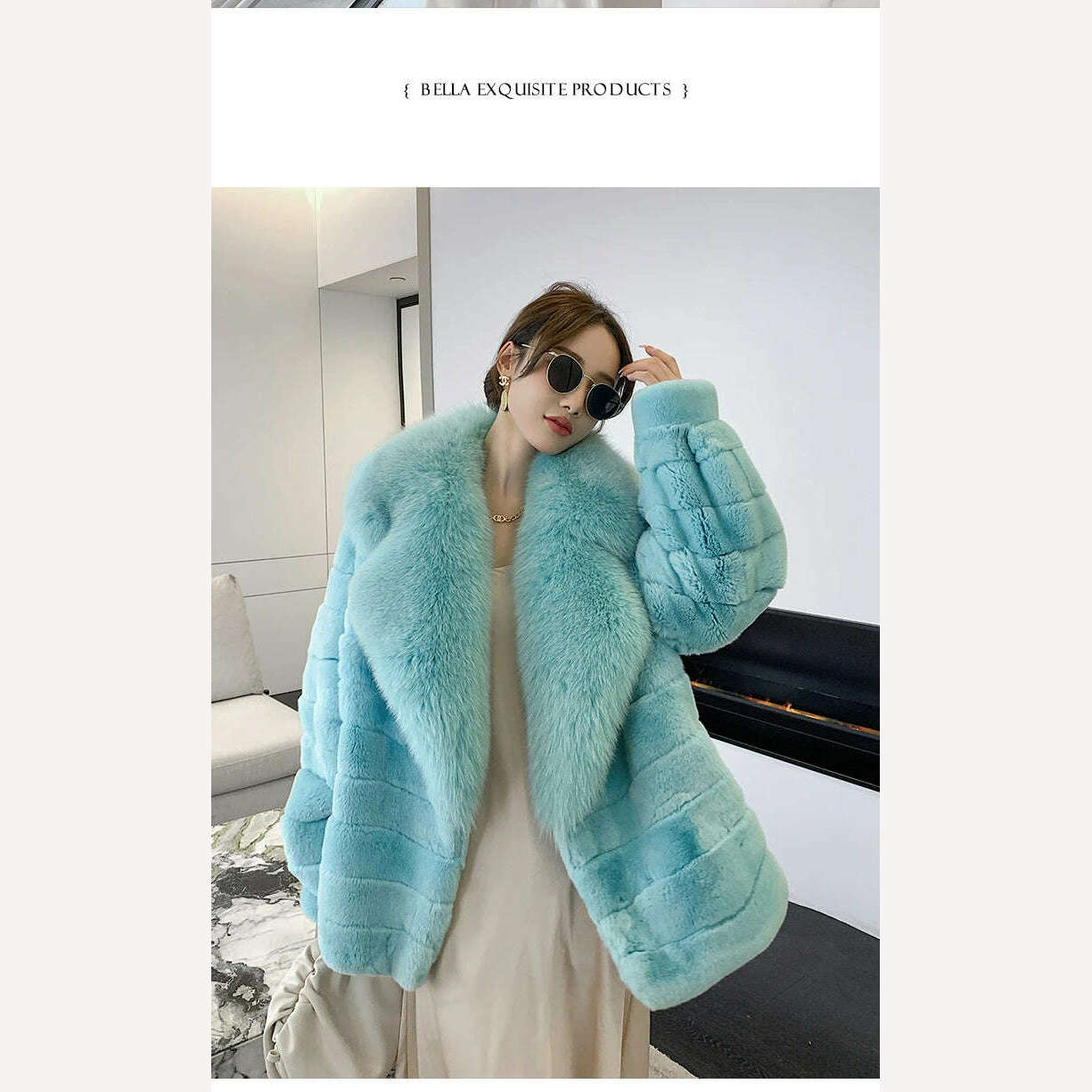 Luxury Oversized Crystal Fox Fur Collar Whole Fur Rex Rabbit Fur Coat Rabbit Fur Loose Coat Autumn And Winter New Style Customiz - KIMLUD