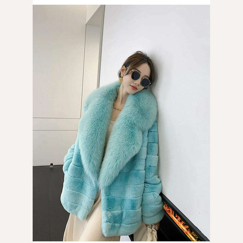 Luxury Oversized Crystal Fox Fur Collar Whole Fur Rex Rabbit Fur Coat Rabbit Fur Loose Coat Autumn And Winter New Style Customiz - KIMLUD
