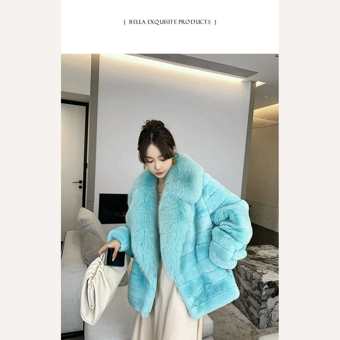 Luxury Oversized Crystal Fox Fur Collar Whole Fur Rex Rabbit Fur Coat Rabbit Fur Loose Coat Autumn And Winter New Style Customiz - KIMLUD