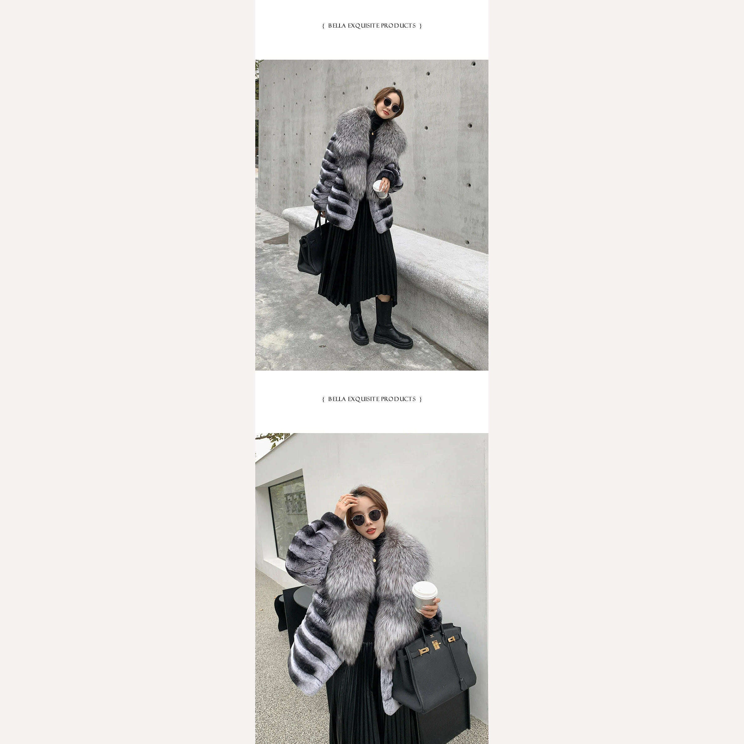 Luxury Oversized Crystal Fox Fur Collar Whole Fur Rex Rabbit Fur Coat Rabbit Fur Loose Coat Autumn And Winter New Style Customiz - KIMLUD
