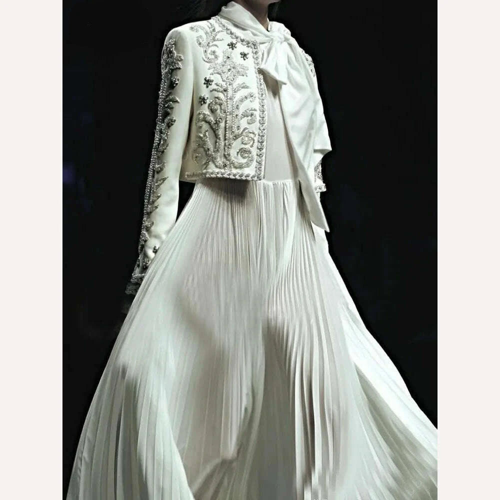 Luxury Spring New Women Baroque Diamond Pearls Beading Embroidery Jacket Elegant Slim Fit Short Suit Coat Party White Outerwear - KIMLUD