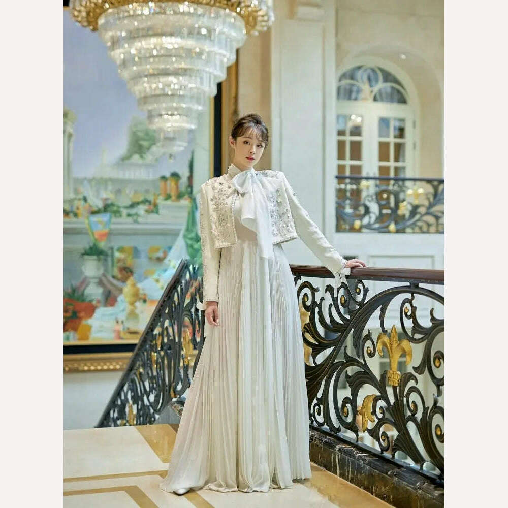 Luxury Spring New Women Baroque Diamond Pearls Beading Embroidery Jacket Elegant Slim Fit Short Suit Coat Party White Outerwear - KIMLUD