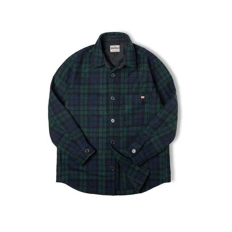 Maden American Retro Blue Green Plaid Wool Jacket Loose Thick Plaid Shirt Jacket Men's Coat Clothing Spring And Autumn - KIMLUD