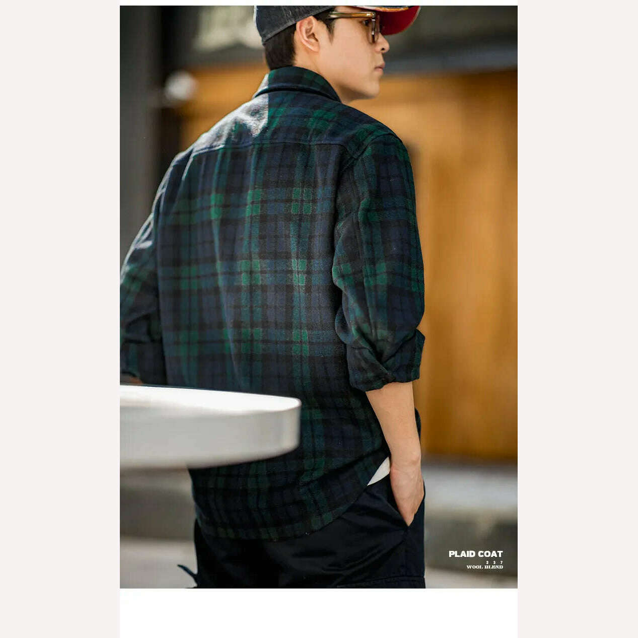 Maden American Retro Blue Green Plaid Wool Jacket Loose Thick Plaid Shirt Jacket Men's Coat Clothing Spring And Autumn - KIMLUD