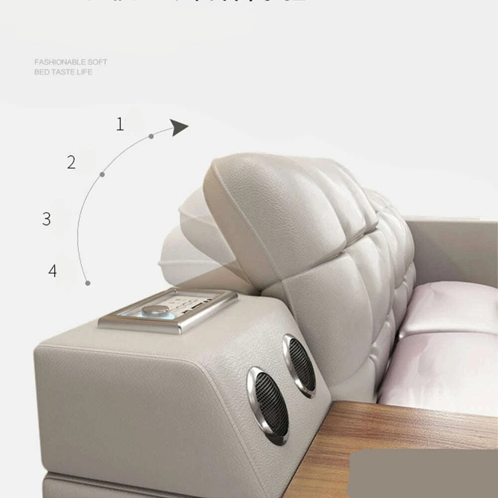MANBAS Luxury King Size Bed with Smart Technology and Genuine Leather / Multifunctional Ultimate Beds / Massage Marriage Bed - KIMLUD