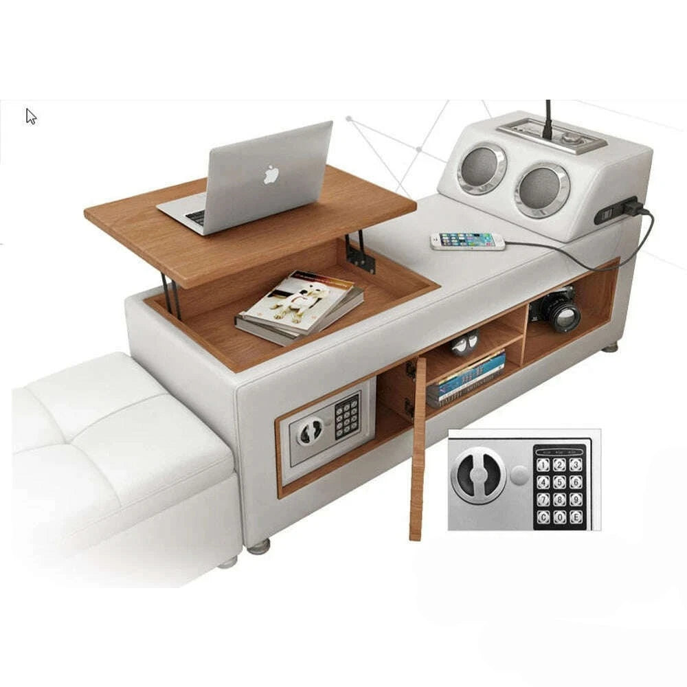 MANBAS Tech Smart Bed Frame | Multifunctional Ultimate Bed with Tatami,Bluetooth and Speaker | Genuine Leather Upholstered Camas - KIMLUD