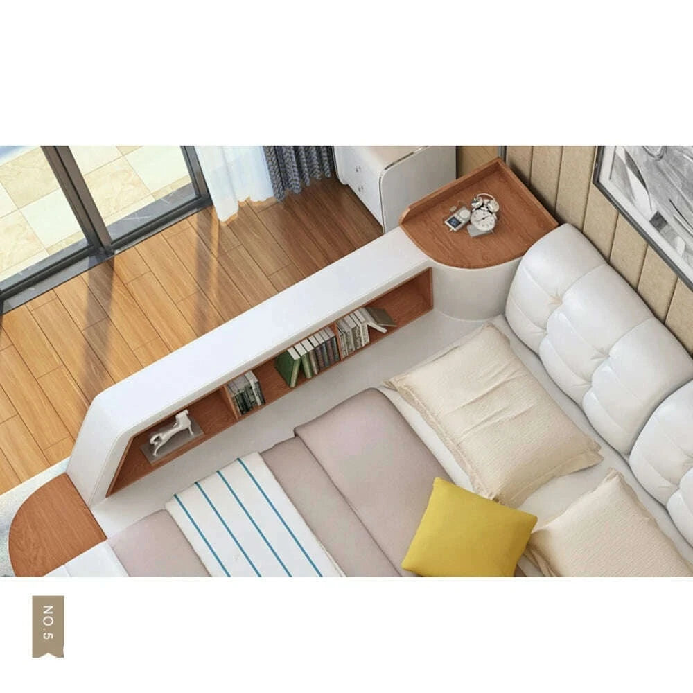 MANBAS Tech Smart Bed Frame | Multifunctional Ultimate Bed with Tatami,Bluetooth and Speaker | Genuine Leather Upholstered Camas - KIMLUD