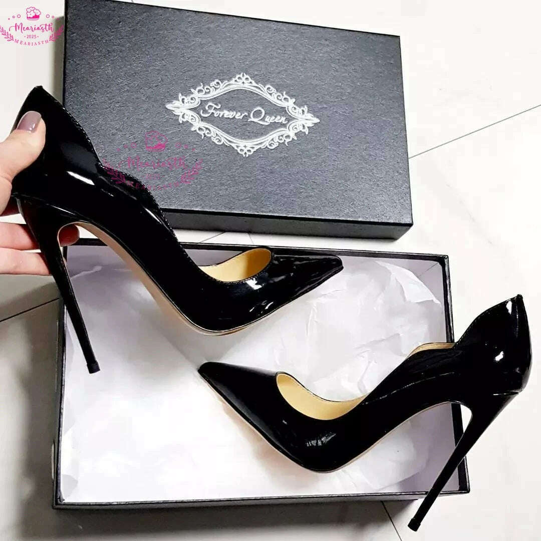 KIMLUD, Meariasth 12cm Red Pointed Toe Pumps Stiletto high Heels women Patent Leather Shallow Dress Shoes Women Sexy Party Heels Blue, as the picture 9 / 36, KIMLUD APPAREL - Womens Clothes