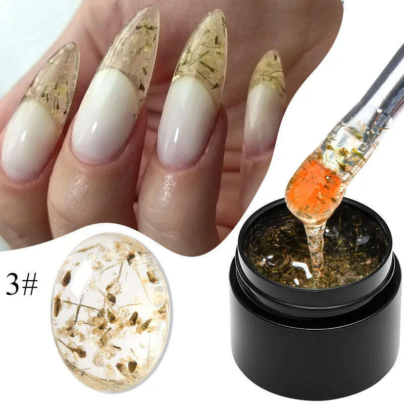 MEET ACROSS 5ml Pink Dried Flower Gel Nail Polish Natural Flower Fairy Nail Art Gel Soak Off UV LED Painting Varnishes For Nails - KIMLUD