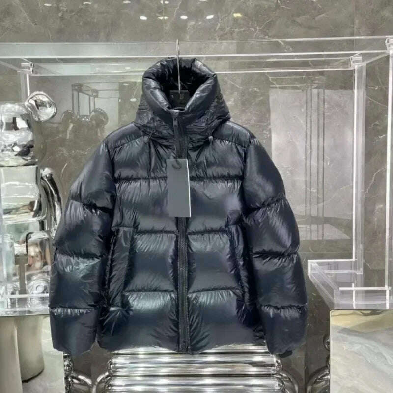 Men and women Autumn and winter Coat y2k Standing collar outdoor wind protection and warmth fashion leisure Hooded down jacket - KIMLUD