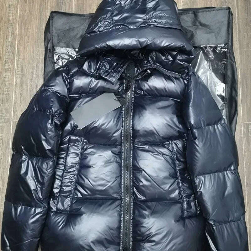 Men and women Autumn and winter Coat y2k Standing collar outdoor wind protection and warmth fashion leisure Hooded down jacket - KIMLUD