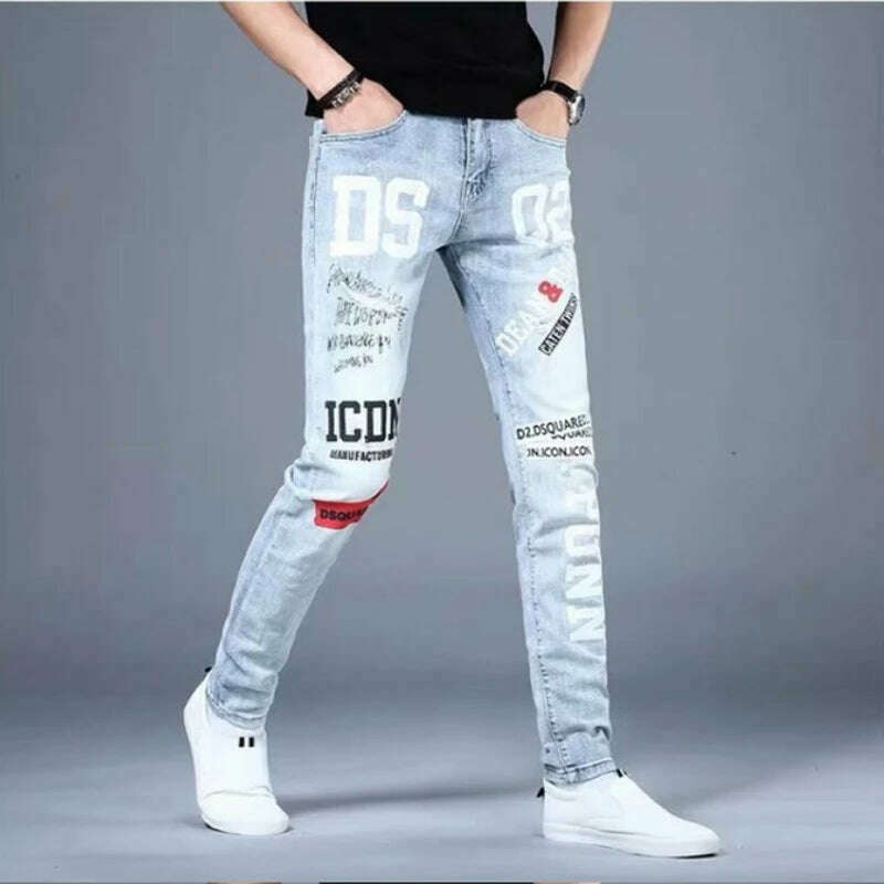 Men Jeans Fashion Street Hip-Hop Jeans Male Punk Style Denim Pants Summer Spring Men Stretchy Slim Fit High Quality Mans Jeans - KIMLUD