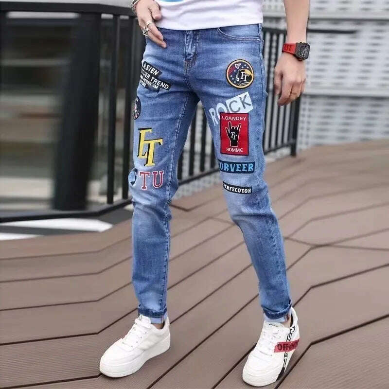 Men Jeans Fashion Street Hip-Hop Jeans Male Punk Style Denim Pants Summer Spring Men Stretchy Slim Fit High Quality Mans Jeans - KIMLUD