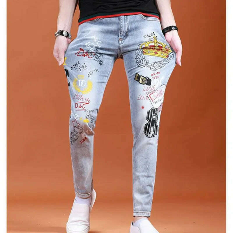 Men Jeans Fashion Street Hip-Hop Jeans Male Punk Style Denim Pants Summer Spring Men Stretchy Slim Fit High Quality Mans Jeans - KIMLUD