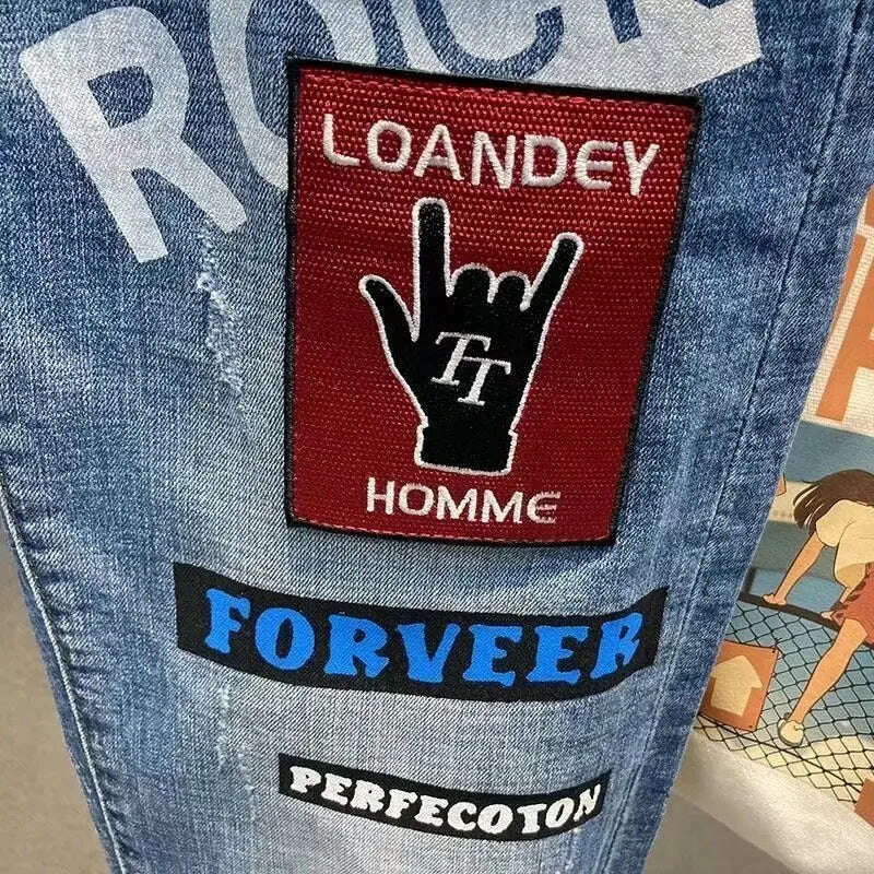 Men Jeans Fashion Street Hip-Hop Jeans Male Punk Style Denim Pants Summer Spring Men Stretchy Slim Fit High Quality Mans Jeans - KIMLUD