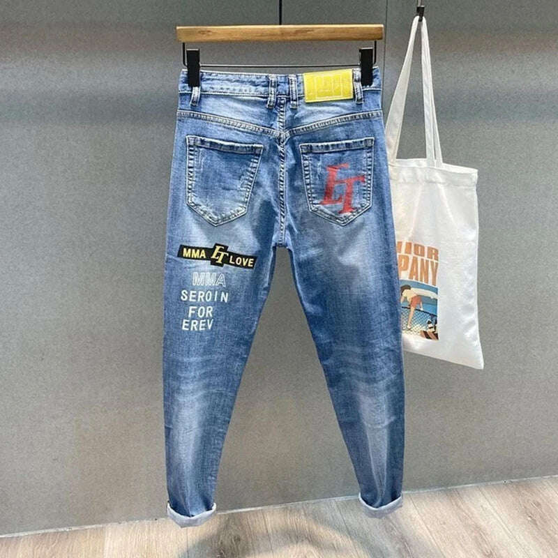Men Jeans Fashion Street Hip-Hop Jeans Male Punk Style Denim Pants Summer Spring Men Stretchy Slim Fit High Quality Mans Jeans - KIMLUD